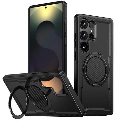 Funda metálica con rotación de 360 grados y soporte MagSafe para Samsung Galaxy S24 Ultra 5G (negra)