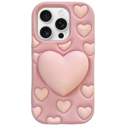Funda de silicona con diseño de corazón 3D para iPhone 15 Pro Max (rosa)