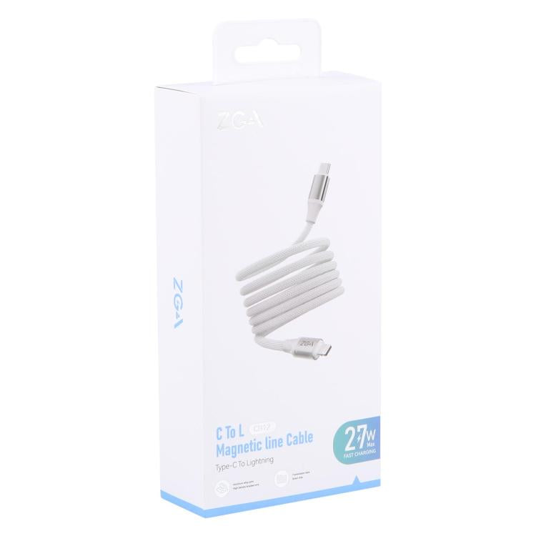 Cable de datos magnético ZGA CB12 de 27 W, tipo C a aleación de aluminio de 8 pines, longitud: 1 m (blanco)