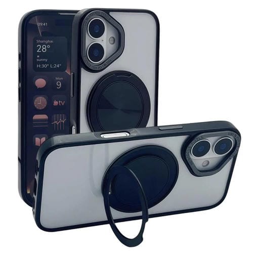 Funda MagSafe semitransparente con rotación de 360 grados para iPhone 16 (negra)