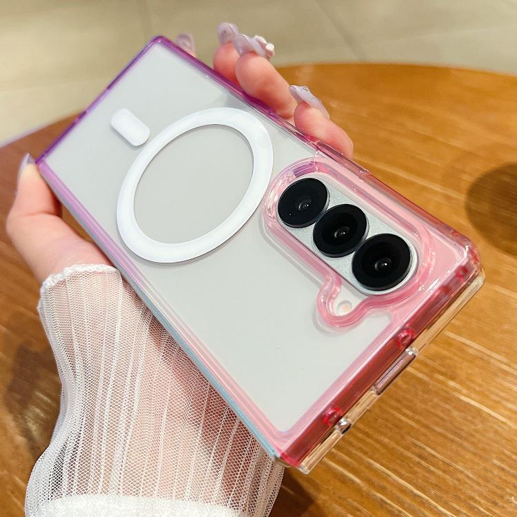 Funda MagSafe transparente con degradado de color en contraste para Samsung Galaxy Z Fold5 (morado, rosa y morado claro)