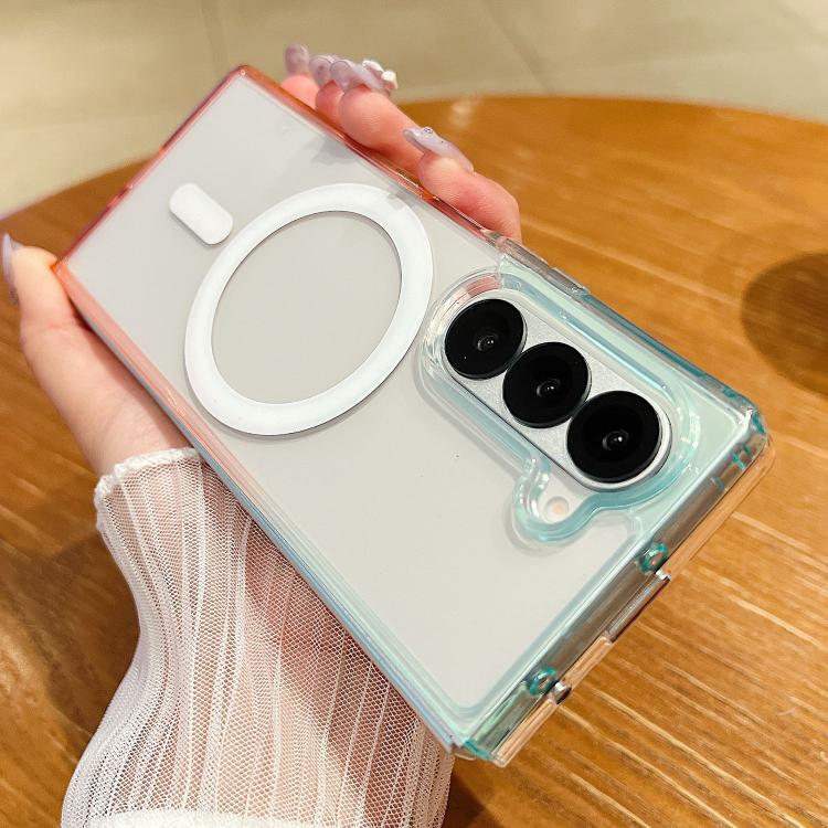 Funda MagSafe transparente con degradado de color en contraste para Samsung Galaxy Z Fold6 (azul, verde y rosa)