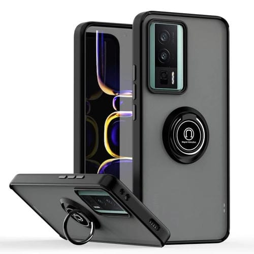 Funda de TPU + PC con anillo para Redmi K60 / K60 Pro / Poco F5 Pro Q Shadow 1 Series (Negro + Negro)