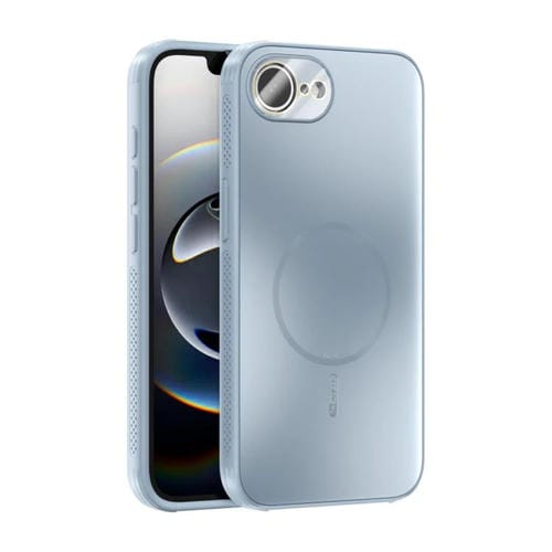 Funda ABEEL MagSafe esmerilada con disipación de calor y película para lente para iPhone 16e (azul claro)