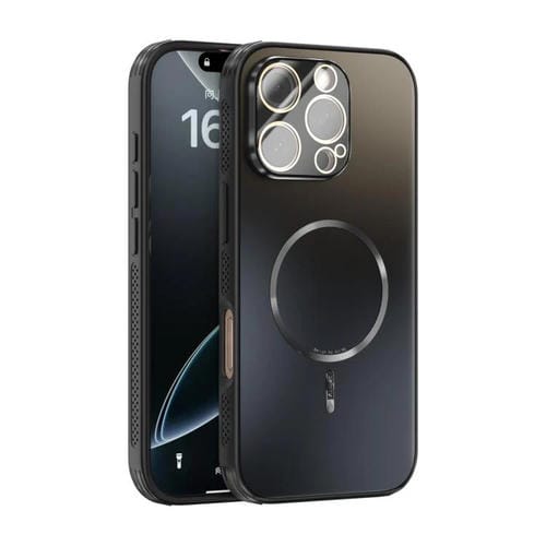 Funda ABEEL MagSafe esmerilada con disipación de calor y película para lente para iPhone 16 Pro (negra)