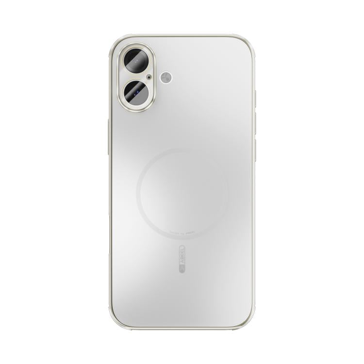 Funda ABEEL MagSafe esmerilada con disipación de calor y película para lente para iPhone 16 Plus (blanca)