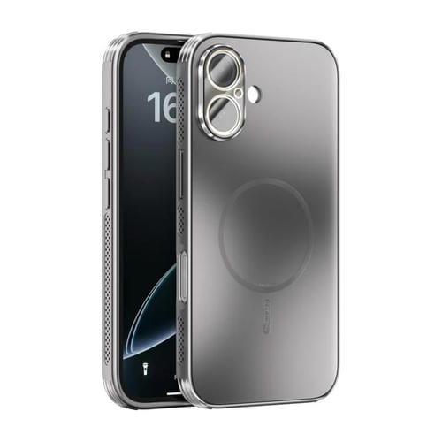 Funda ABEEL MagSafe esmerilada con disipación de calor y película para lente para iPhone 16 (plateada)