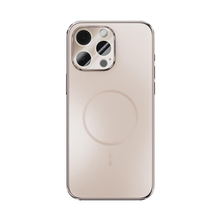Funda ABEEL MagSafe esmerilada con disipación de calor y película para lente para iPhone 15 Pro Max (oro rosa)