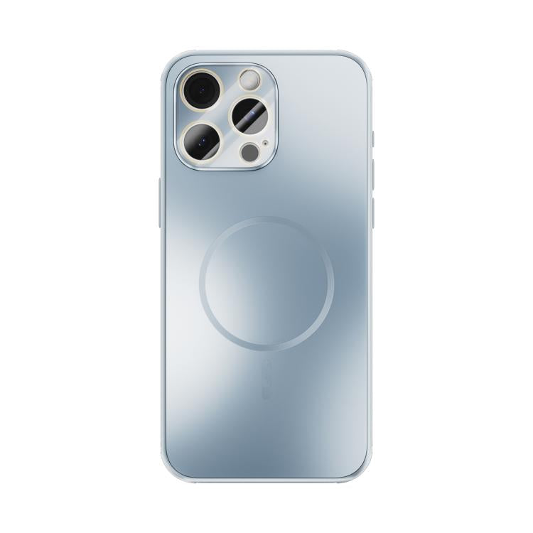 Funda ABEEL MagSafe esmerilada con disipación de calor y película para lente para iPhone 15 Pro Max (azul claro)