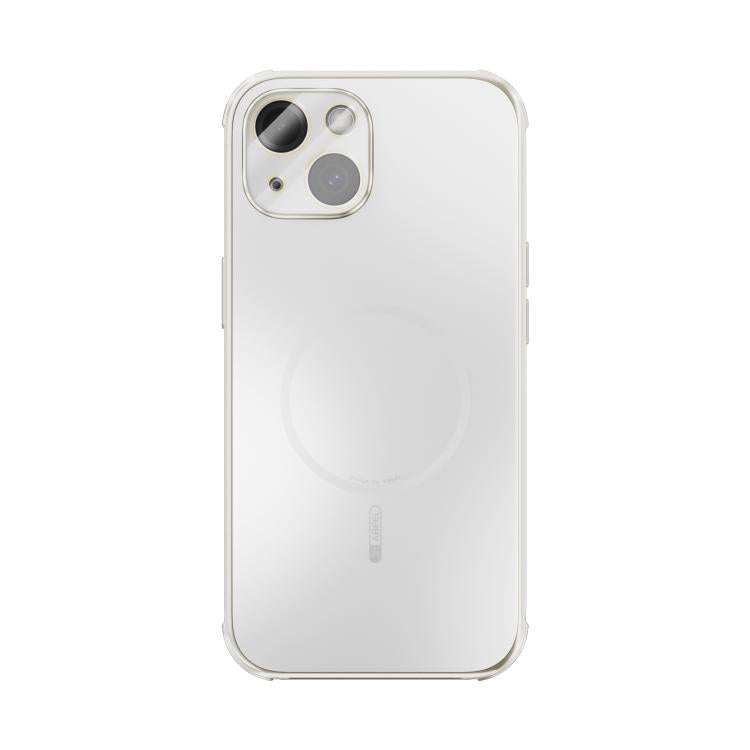 Funda ABEEL MagSafe esmerilada con disipación de calor y película para lente para iPhone 14 (blanca)