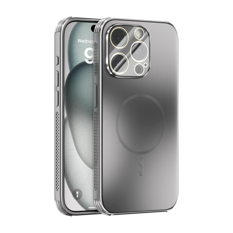 Funda ABEEL MagSafe esmerilada con disipación de calor y película para lente para iPhone 14 Pro (plateada)