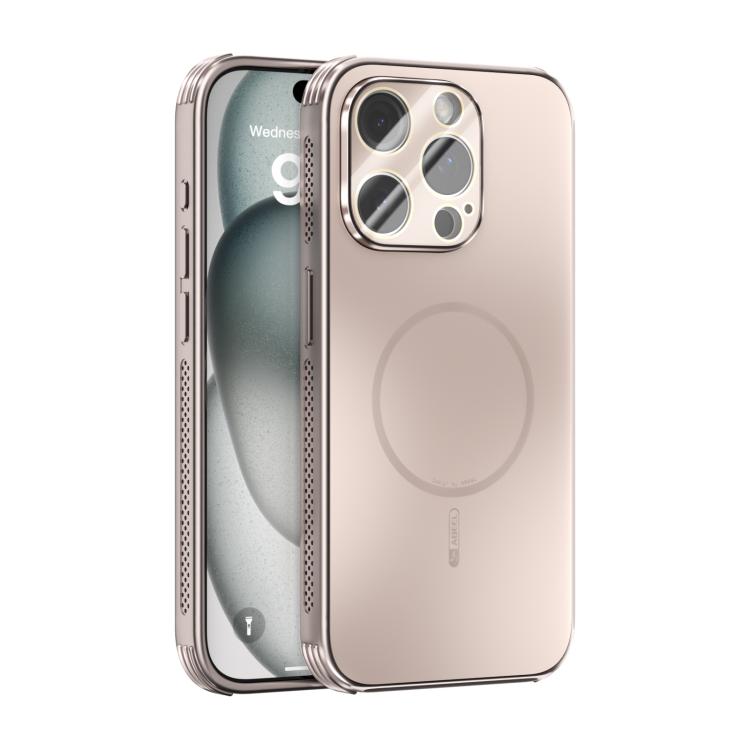 Funda ABEEL MagSafe esmerilada con disipación de calor y película para lente para iPhone 14 Pro (oro rosa)