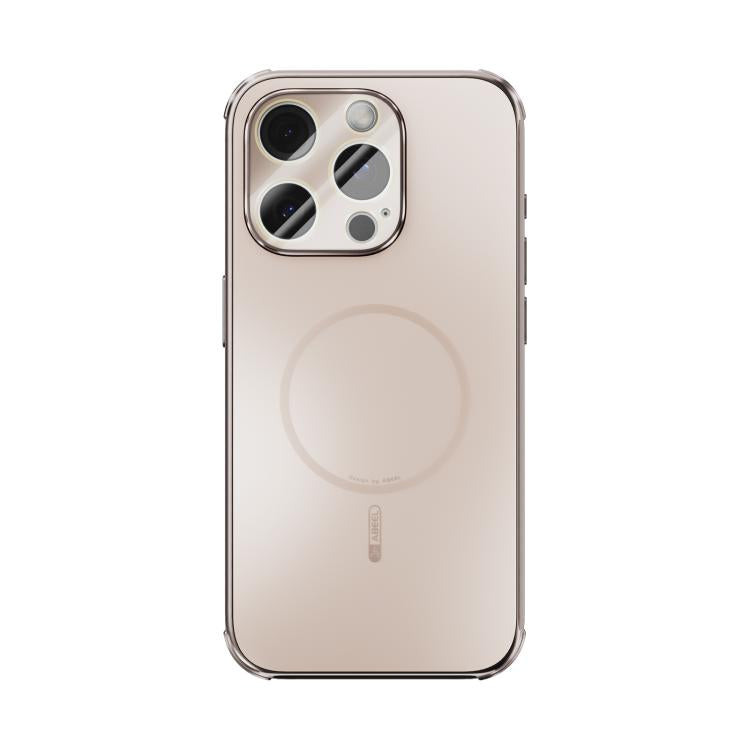 Funda ABEEL MagSafe esmerilada con disipación de calor y película para lente para iPhone 14 Pro (oro rosa)