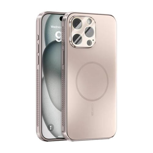 Funda ABEEL MagSafe esmerilada con disipación de calor y película para lente para iPhone 14 Pro Max (oro rosa)
