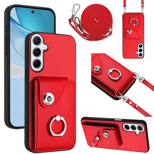 Funda para Samsung Galaxy A26 5G con tarjetero, anilla y cordón largo (roja)