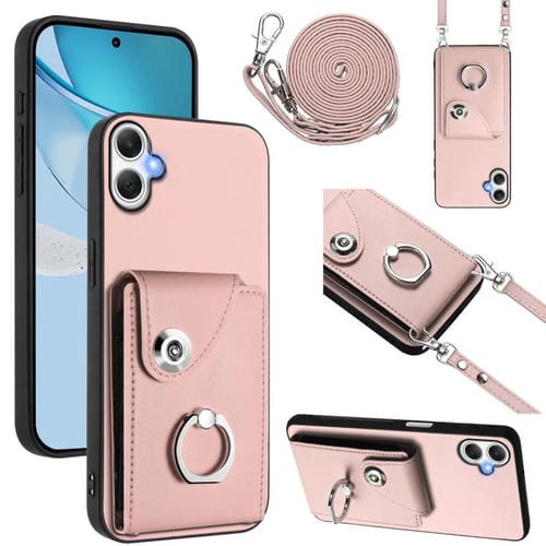 Funda para Samsung Galaxy A06 4G con tarjetero, anilla y cordón largo (rosa)