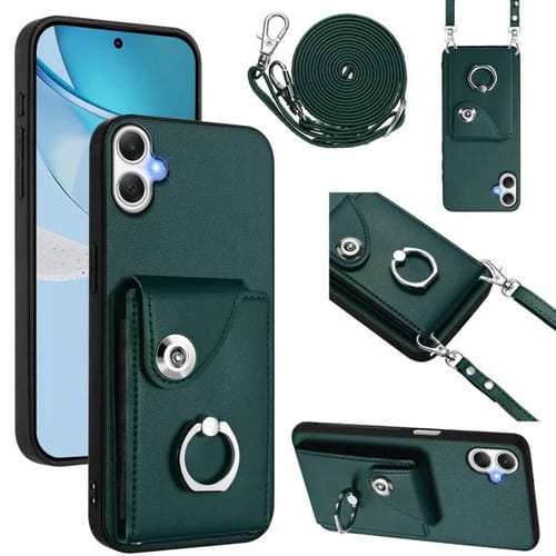 Funda para Samsung Galaxy A06 4G con tarjetero, anilla y cordón largo (verde)