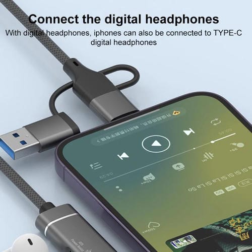 Adaptador USB Tipo C 8 pines a lector tarjetas TF SD concentrador estación acoplamiento 5 en 1 (Gris)