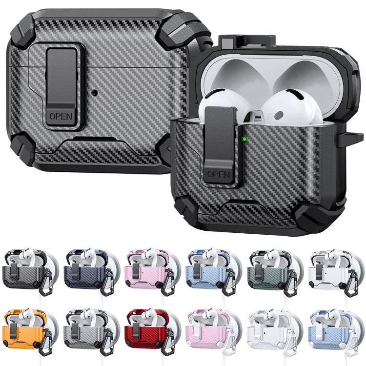 Estuche magnético MagSafe de dos colores con diseño de fibra de carbono para AirPods Pro (blanco y azul claro)