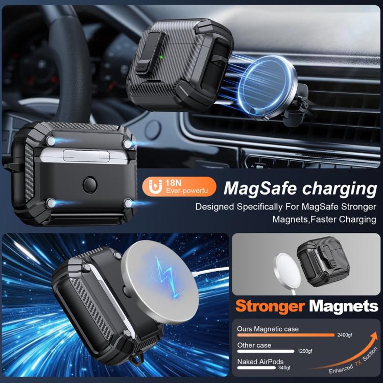 Estuche magnético MagSafe de dos colores con diseño de fibra de carbono para AirPods Pro (negro y azul oscuro)