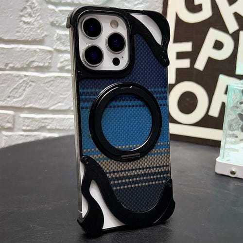 Funda de metal sin marco para iPhone 15 Pro con rotación de 360 grados y soporte MagSafe (negra)