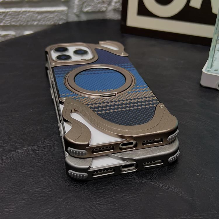 Funda metálica sin marco para iPhone 16 Pro con rotación de 360 grados y soporte MagSafe (color titanio)