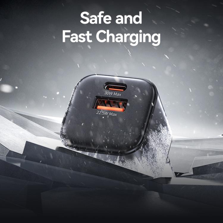 Cargador mini rápido USAMS CC263 de 30 W GaN USB-C/Tipo-C, con dos puertos USB, enchufe UE (negro)