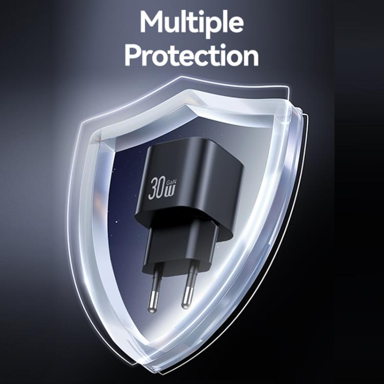 Cargador mini rápido USAMS CC263 de 30 W GaN USB-C/Tipo-C, con dos puertos USB, enchufe UE (negro)