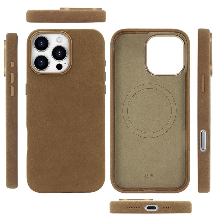 Funda VIETAO de piel sintética MagSafe de gamuza para iPhone 16 Pro (marrón claro)