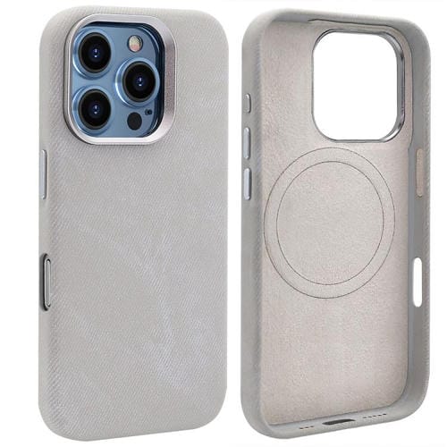 VIETAO - Funda de piel sintética con textura vaquera retro MagSafe para iPhone 15 Pro Max (gris plateado)