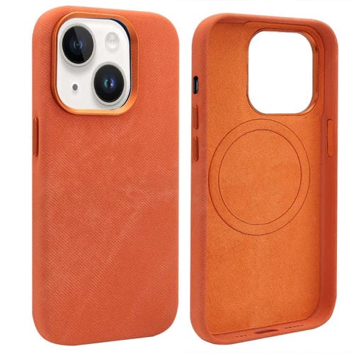 Funda VIETAO de cuero sintético con textura vaquera retro MagSafe para iPhone 14 (naranja)