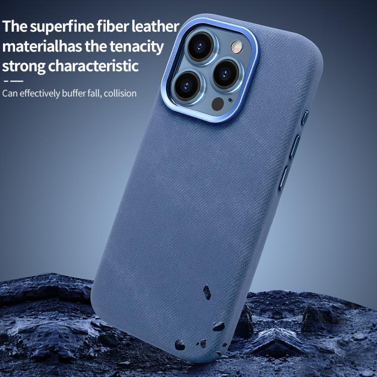 Funda VIETAO de cuero sintético con textura vaquera retro MagSafe para iPhone 15 (morado oscuro)