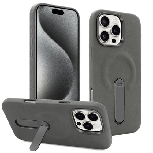 VIETAO - Funda de piel sintética MagSafe de ante con soporte para iPhone 15 Pro (gris oscuro)