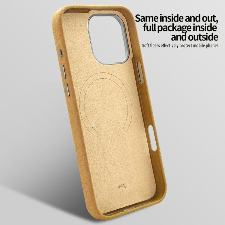 Funda VIETAO de piel sintética MagSafe de ante con soporte para iPhone 16 Pro (marrón café)