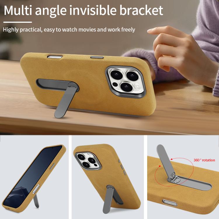 VIETAO - Funda de piel sintética MagSafe de ante con soporte para iPhone 15 Pro Max (negra)