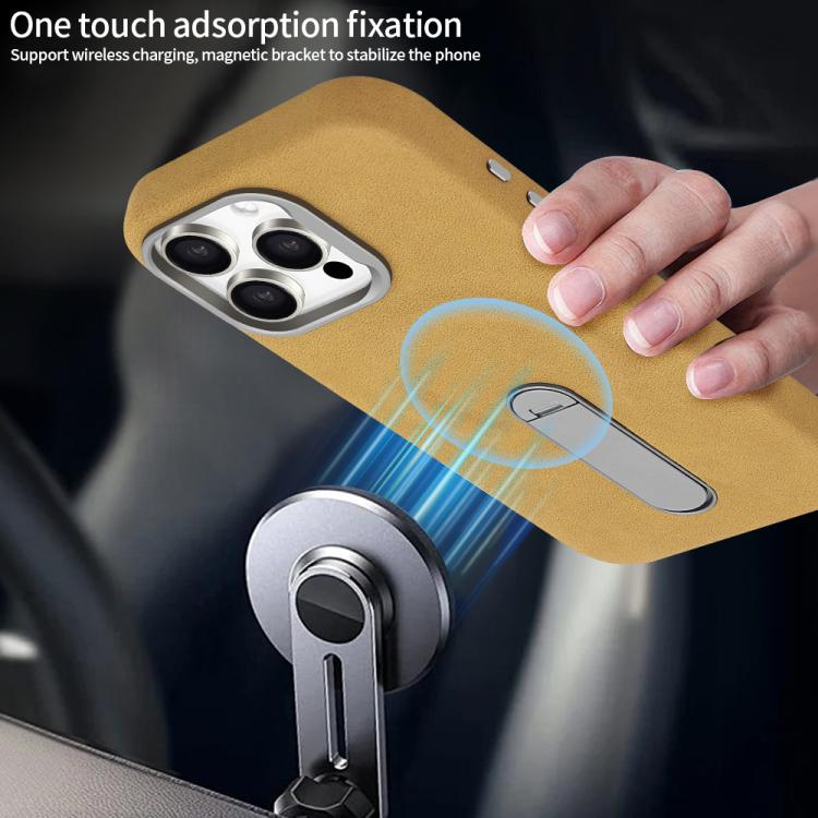 Funda VIETAO de piel sintética MagSafe de ante con soporte para iPhone 16 Pro Max (marrón café)