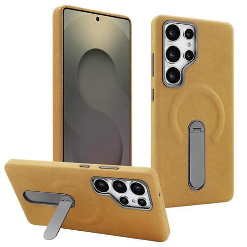 Funda VIETAO de piel sintética MagSafe con soporte para Samsung Galaxy S25 Ultra 5G (marrón claro)