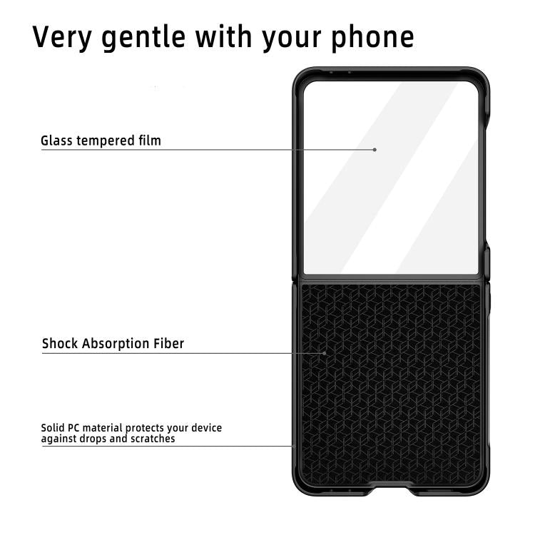 Funda para Samsung Galaxy Z Flip7 5G con soporte invisible integrado y diseño de piel de lichi (negra)