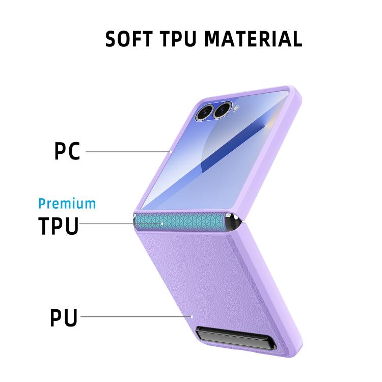 Funda para Samsung Galaxy Z Flip7 5G con soporte invisible integrado y diseño de piel de lichi (negra)
