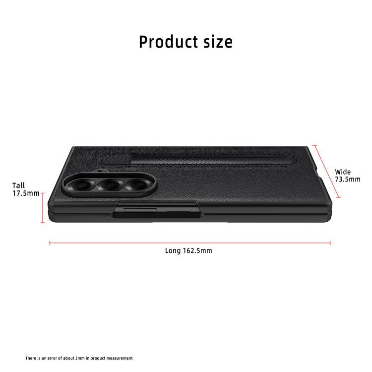 Funda para Samsung Galaxy Z Fold7 5G con diseño de lichi integrado, ranura para bolígrafo (sin bolígrafo) (negro)