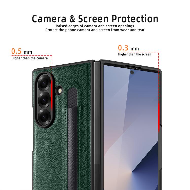 Funda para Samsung Galaxy Z Fold7 5G con diseño de lichi integrado, ranura para bolígrafo (sin bolígrafo) (negro)