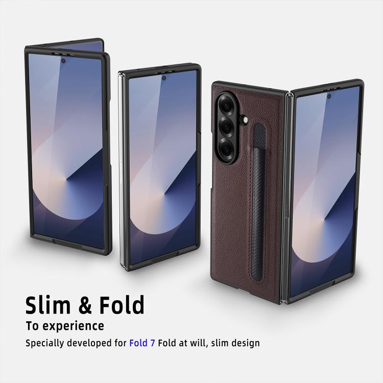 Funda para Samsung Galaxy Z Fold7 5G con diseño de lichi integrado, ranura para bolígrafo (sin bolígrafo) (negro)