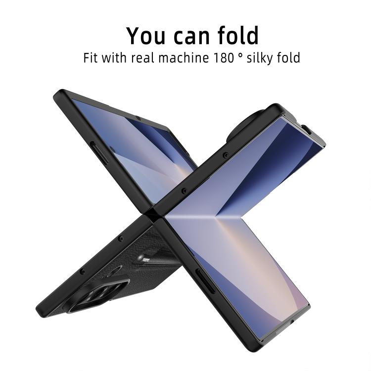 Funda para Samsung Galaxy Z Fold7 5G con diseño de lichi integrado, ranura para bolígrafo (sin bolígrafo) (negro)
