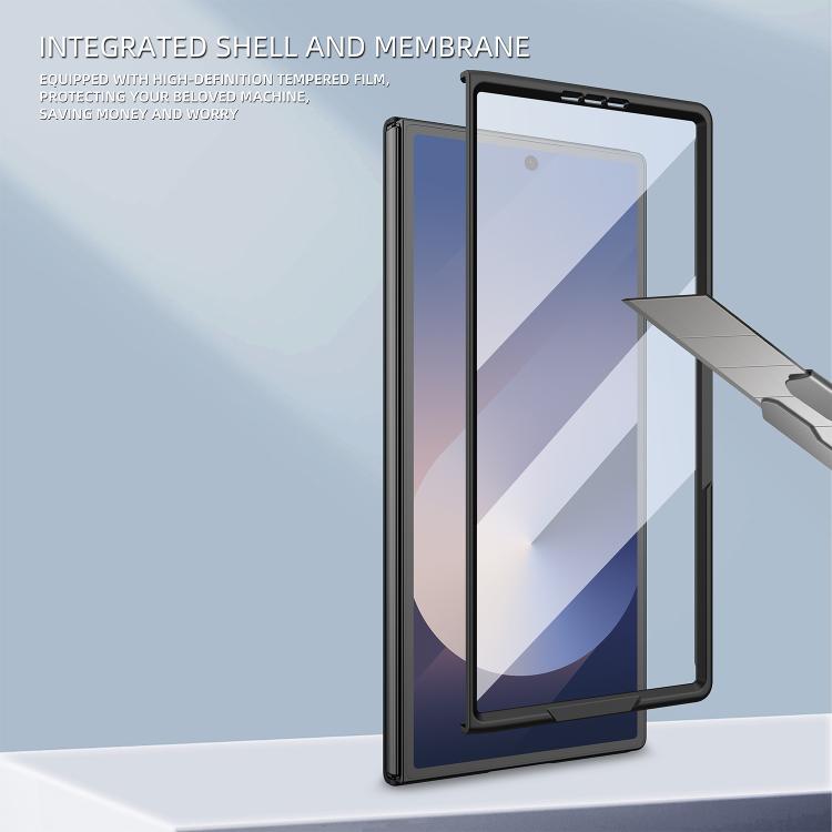 Funda para Samsung Galaxy Z Fold7 5G con diseño de lichi integrado, ranura para bolígrafo (sin bolígrafo) (negro)