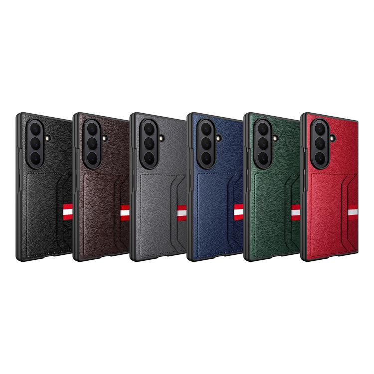 Funda para Samsung Galaxy Z Fold7 5G con ranura para tarjeta integrada y diseño de piel de lichi (gris)
