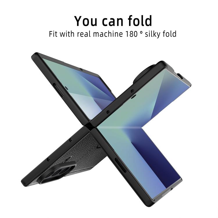 Funda para Samsung Galaxy Z Fold7 5G con ranura para tarjeta integrada y diseño de piel de lichi (gris)