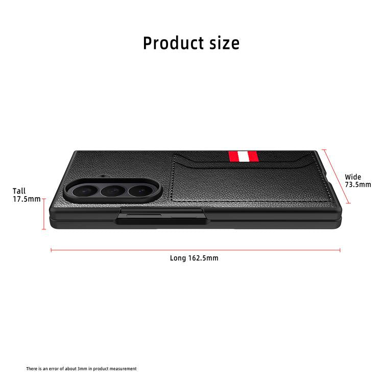 Funda para Samsung Galaxy Z Fold7 5G con ranura para tarjeta integrada y diseño de piel de lichi (gris)