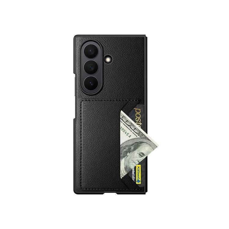 Funda para Samsung Galaxy Z Fold7 5G con ranura para tarjeta integrada y diseño de piel de lichi (gris)