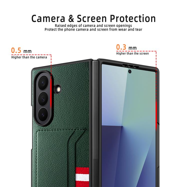 Funda para Samsung Galaxy Z Fold7 5G con ranura para tarjeta integrada y diseño de piel de lichi (gris)