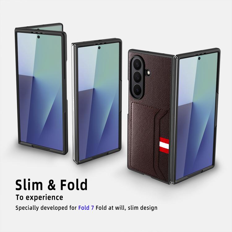 Funda para Samsung Galaxy Z Fold7 5G con ranura para tarjeta integrada y diseño de piel de lichi (gris)